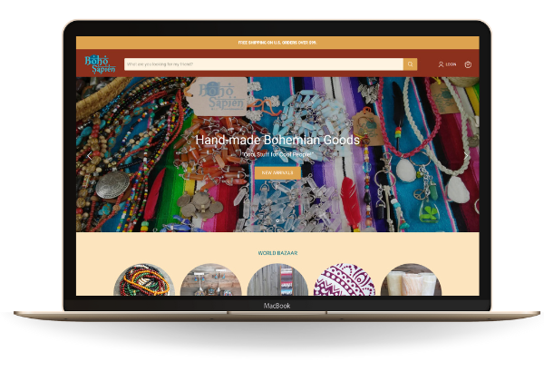 Boho Sapien home page on the laptop